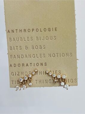 Anthropologie Gold Crystal Stud Earrings NWT